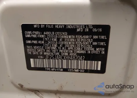 2017 Subaru Forester 2.5I from USA, damaged, VIN JF2SJABCXHH482042